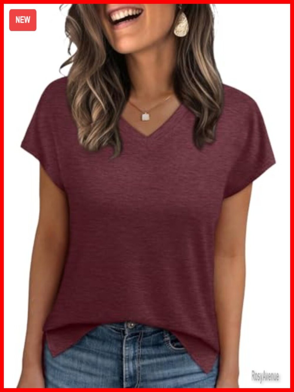 Womens V Neck Short Sleeve T Shirt Loose Fit Casual Summer Top